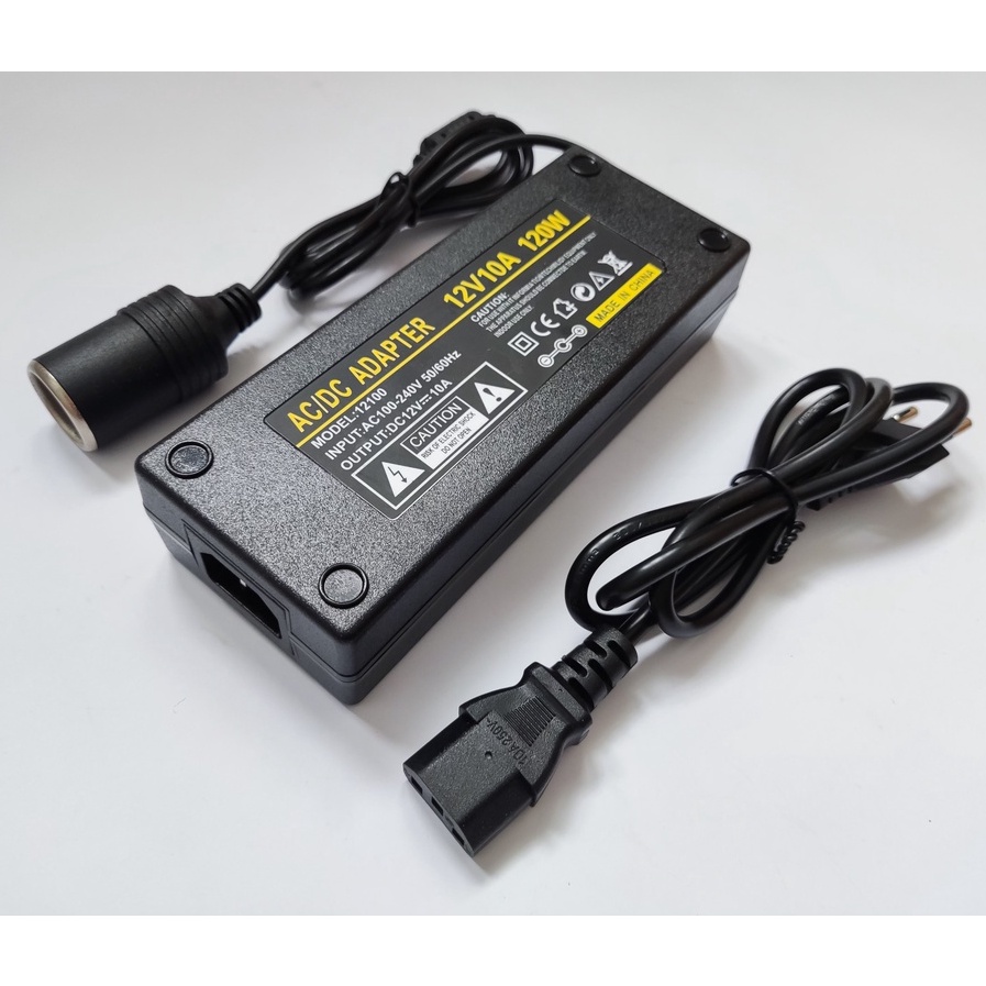 Adapter 12V/10A Bộ Chuyển Đổi Nguồn Điện 220V Sang 12V Đầu Cắm Ô Tô cho Máy Bơm Lốp Xe Máy Hút Bụi Mini