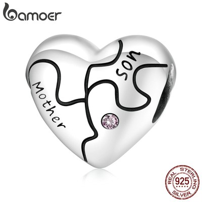 Mặt trang sức Bamoer Scc1976 bạc 925 hình trái tim mảnh ghép chuyên dụng làm vòng tay DIY thanh lịch