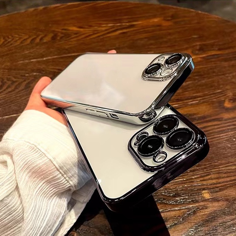 Ốp Điện Thoại Silicon Mềm Trong Suốt Mạ Viền Sang Trọng Chống Bụi Cho iPhone 14 13 12 Pro max 14 Plus