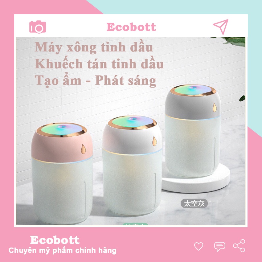 Máy xông tinh dầu phòng ngủ phun sương mini tạo ẩm đuổi muỗi phát sáng thay đèn ngủ 420ml ECOBOTT MXTD03