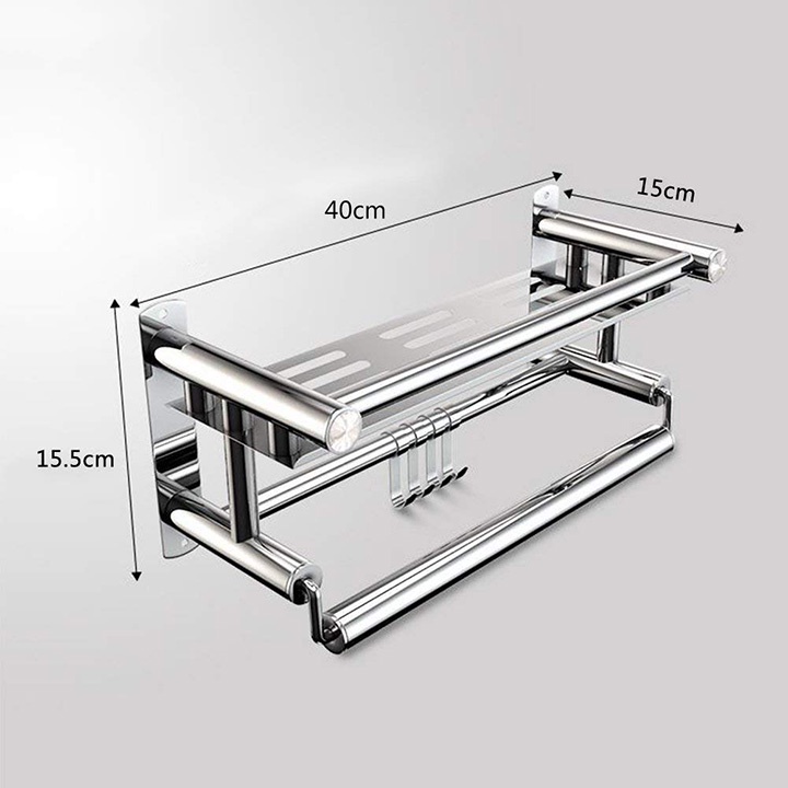 Giá Inox 304, Kệ nhà tắm treo khăn đồ dùng nhà tắm lắp đặt dính tường không cần khoan