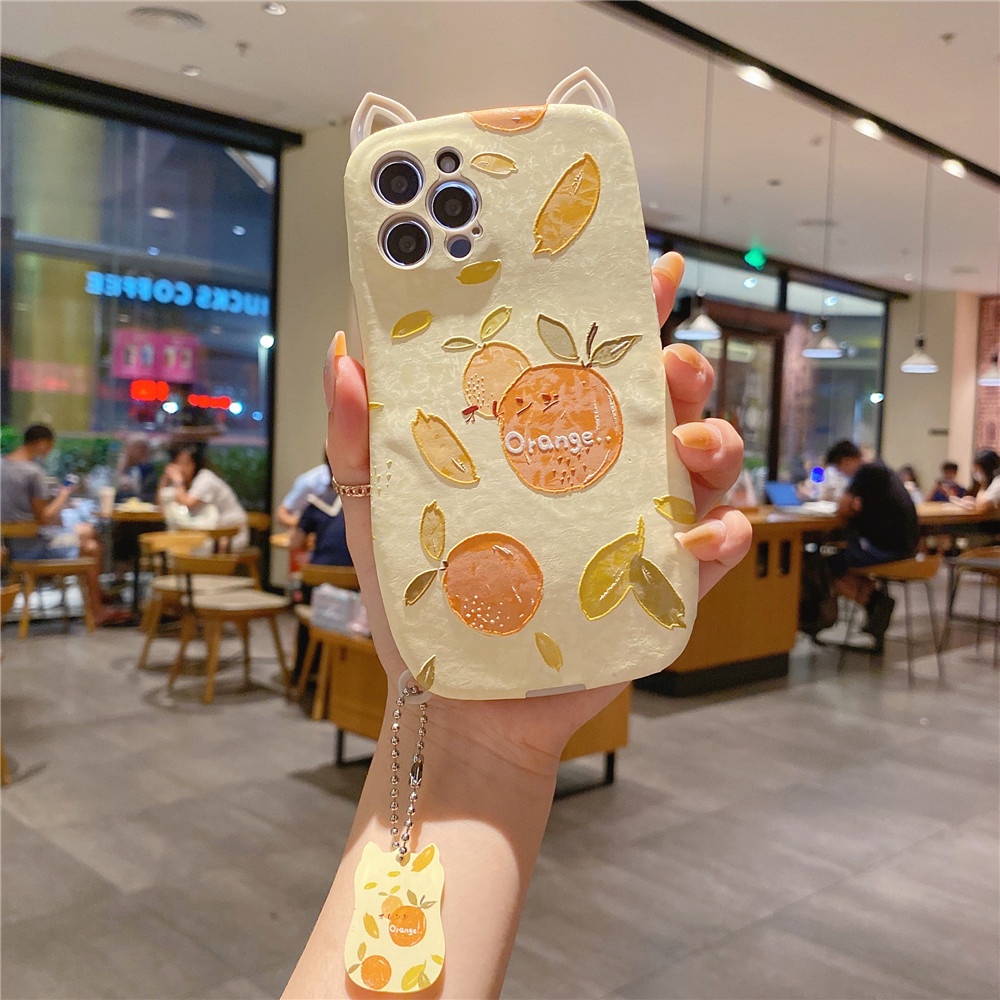 Ốp Điện Thoại Da + Tpu Mềm Hình Tai Mèo / Trái Cam 3d Cho Iphone 11 12 Pro Max 12pro X Xs Max Xr 7 8 Plus