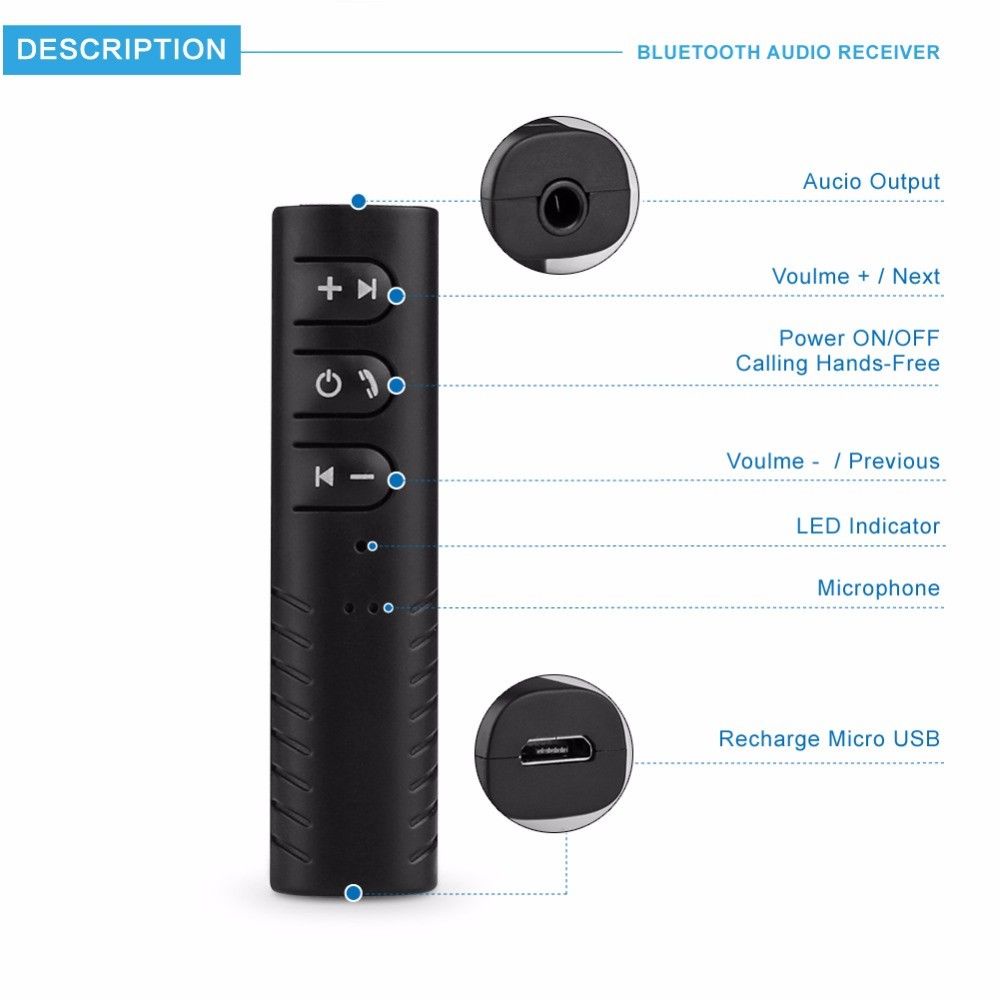 Đầu chuyển đổi âm thanh VIRWIR không dây bluetooth giắc cắm AUX hỗ trợ rảnh tay thích hợp cho điện thoại di động
