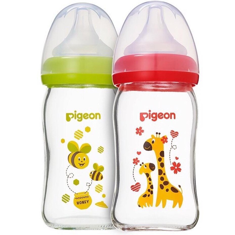 Bình sữa thủy tinh Pigeon cổ rộng 160ml / 240ml [Hàng Chính Hãng]