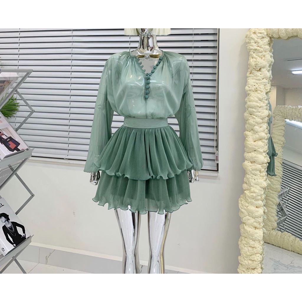 Set váy dập ly khuy bọc Ashley