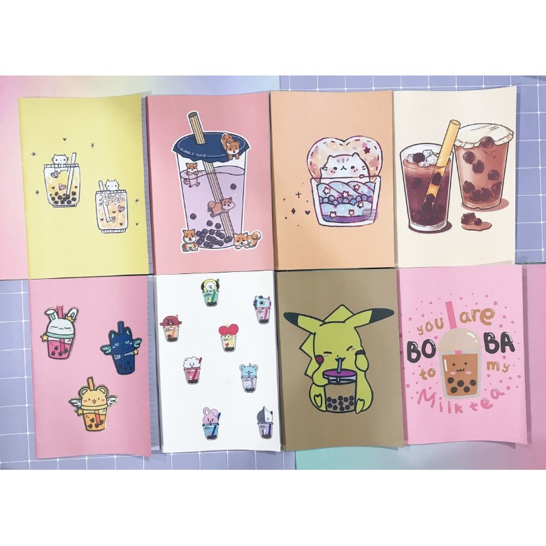 Vở trà sữa kẻ ngang S7VI33 vở boba tea 25x17cm 72 trang giấy đẹp