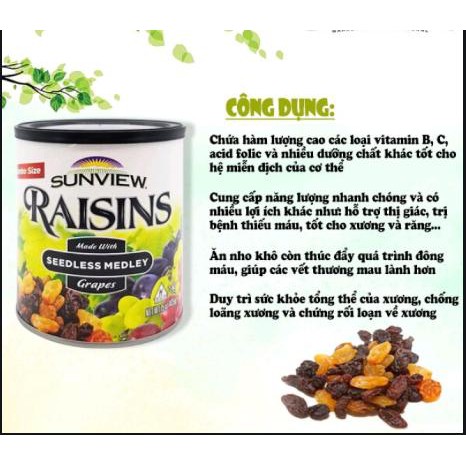 Nho khô Sunview Raisins Mỹ 425g