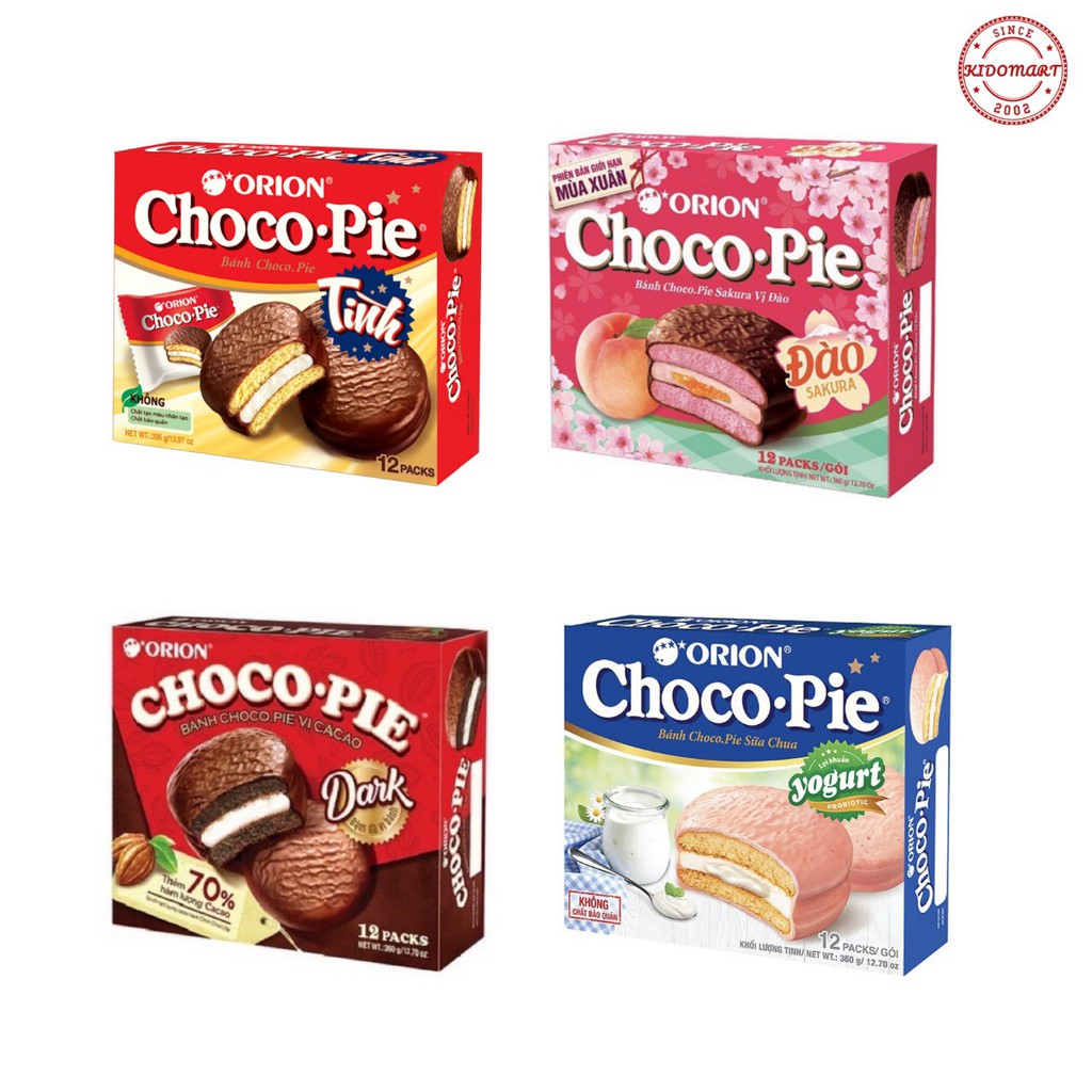 Bánh Chocopie / Chocopie Dark / Chocopie Đào / Chocopie Sữa Chua Orion 12 Cái 396gr