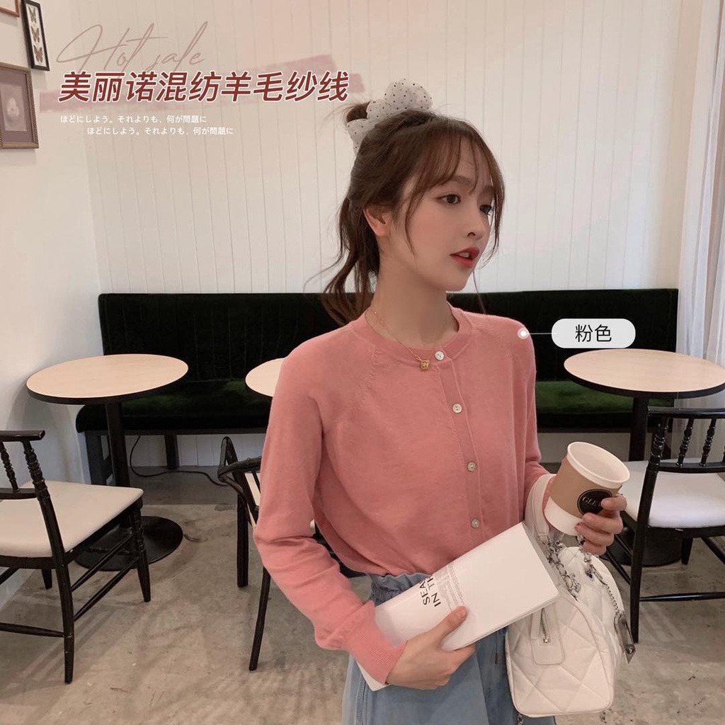 Áo Cardigan Dệt Kim Tay Dài Cổ Tròn Màu Trơn Thời Trang Hàn Quốc 2020 Cho Nữ