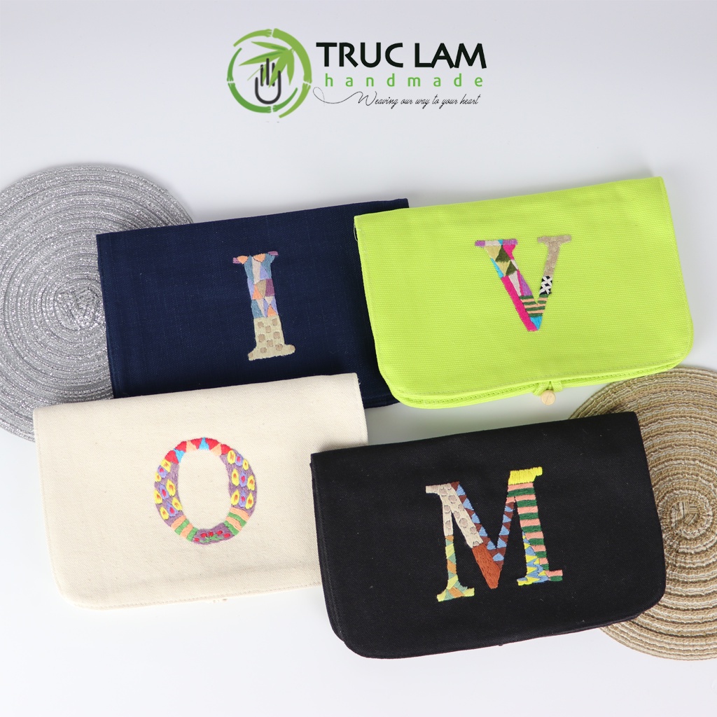 Ví Nữ Cầm Tay Thêu Họa Tiết Chữ Cái V O I M Phối Màu Cực Đẹp - Trúc Lâm Handmade