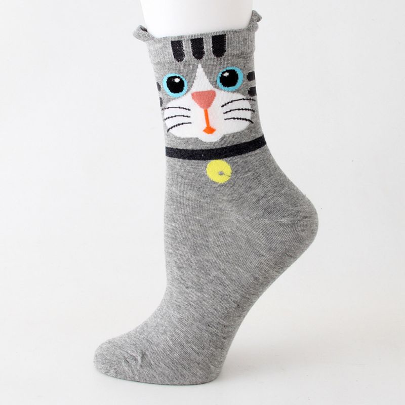 Bộ 5 Đôi Vớ Cotton Cổ Thấp In Họa Tiết Hoạt Hình Chó Mèo 3D Thoáng Khí Phong Cách Harajuku Cho Nữ