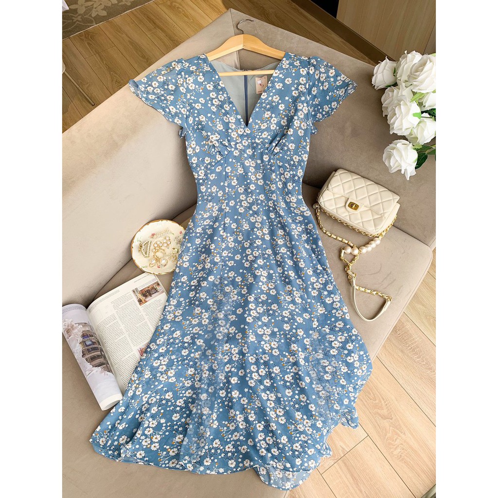 ❣️FREESHIP❣️ ĐẦM MAXI HOA  CỔ TIM BLUE Nhiều Size Form Thiết Kế Phom dáng ĐẦM chuẩn đẹp,