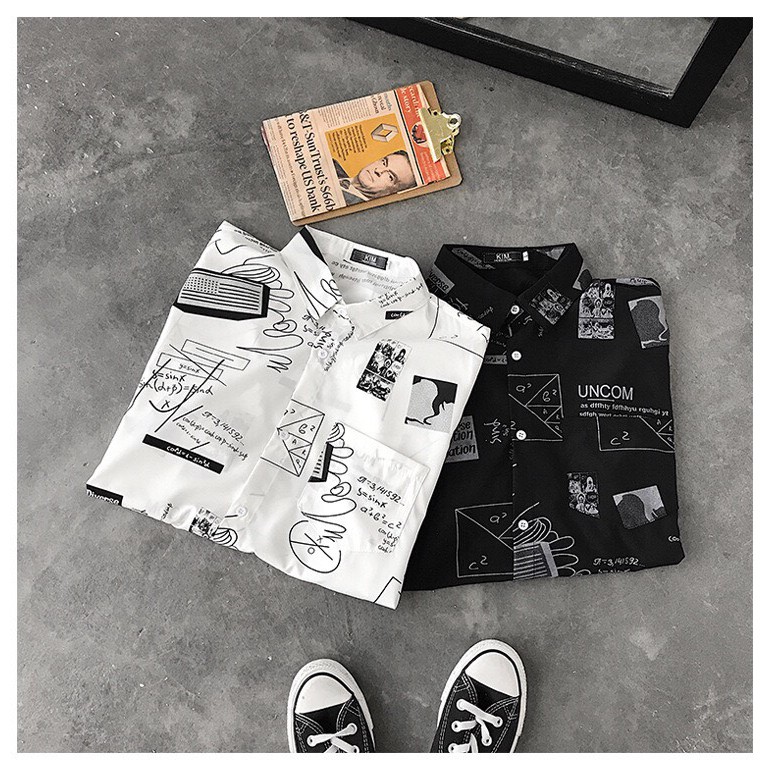 Áo sơ mi nam Bape form rộng tay lỡ họa tiết hình học có túi (đen, trắng) oversize | BigBuy360 - bigbuy360.vn