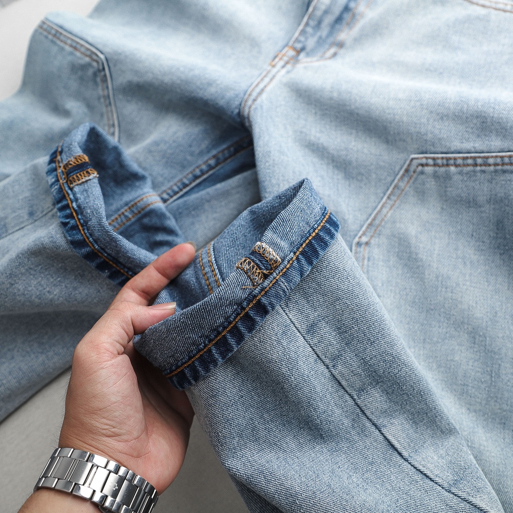 Quần Jean Nam SlimStraight Patch Pocket Blue , Chất Cotton Pha Spandex Thoải Mái , QJ003971 , SOMEHOW