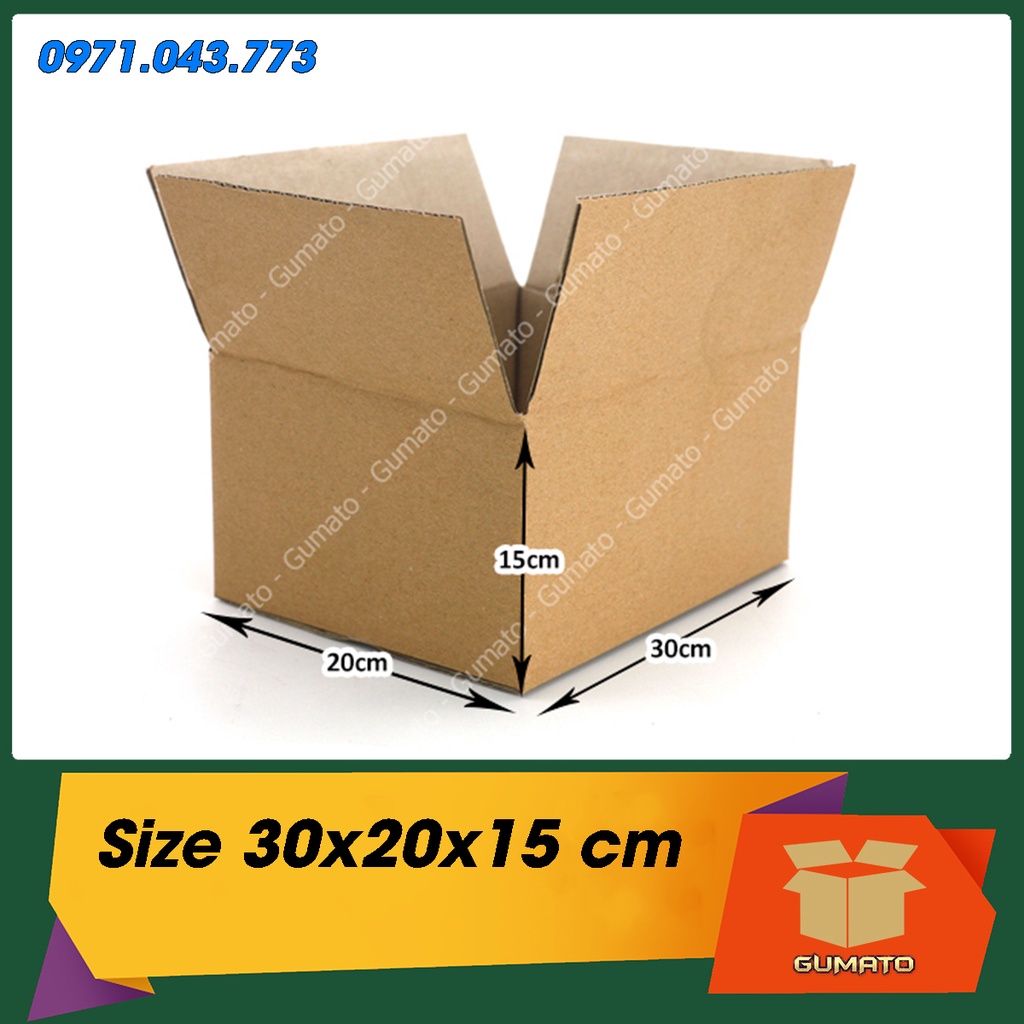 Size 30x20x15 cm, hộp giấy thùng carton gói hàng tại Gumato