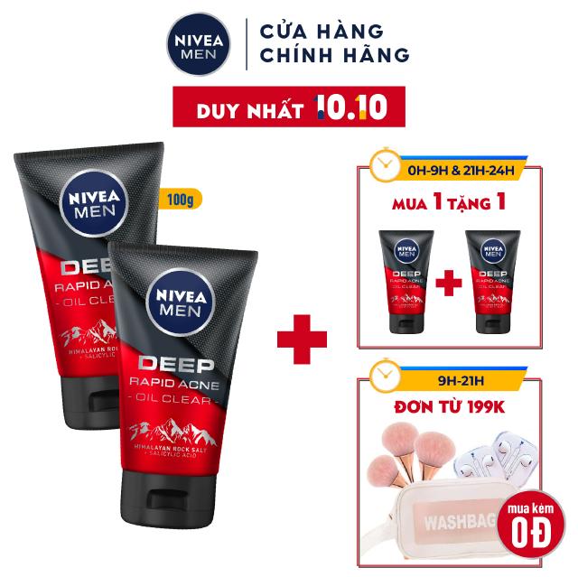 Bộ 2 chai sữa rửa mặt NIVEA MEN Deep Rapid Acne Oil Clear (100g/chai) – 88521