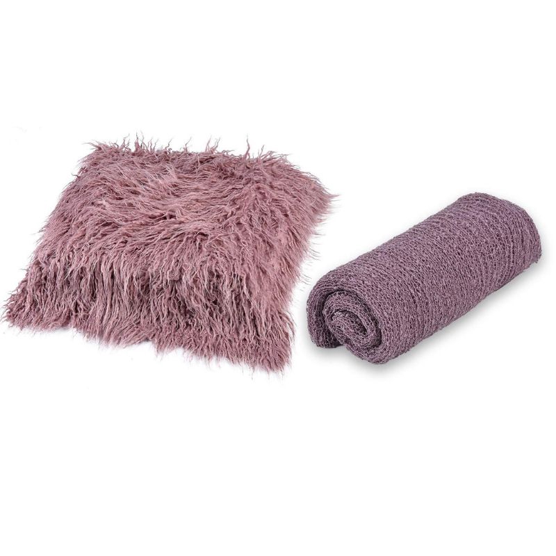 Set 2 món gồm chăn + thảm lông xù làm phụ kiện chụp ảnh cho bé sơ sinh