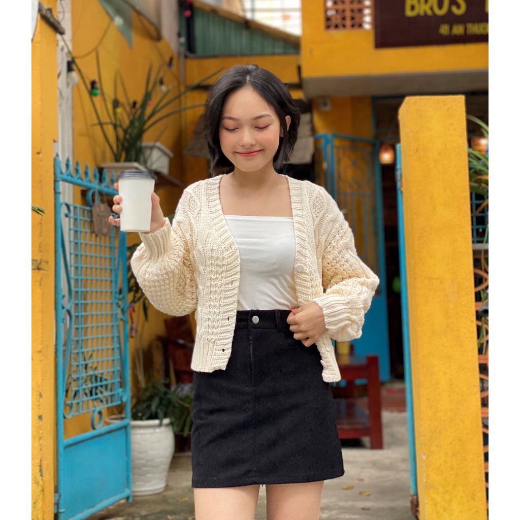 Áo cardigan len dệt kim form croptop phong cách Hàn Quốc