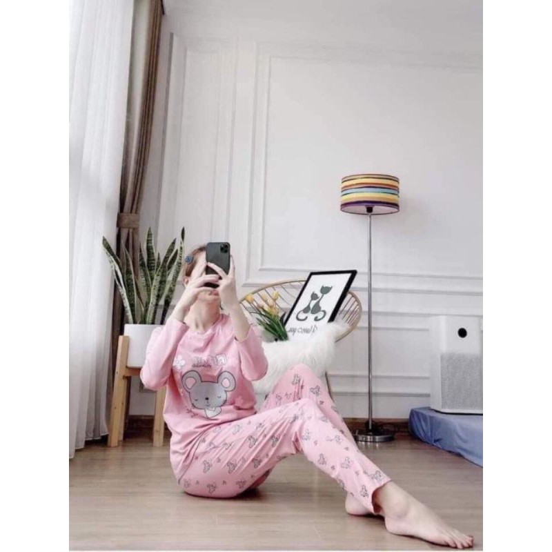 Set bộ quần áo dài tay mặc nhà cotton hình con chuột MH