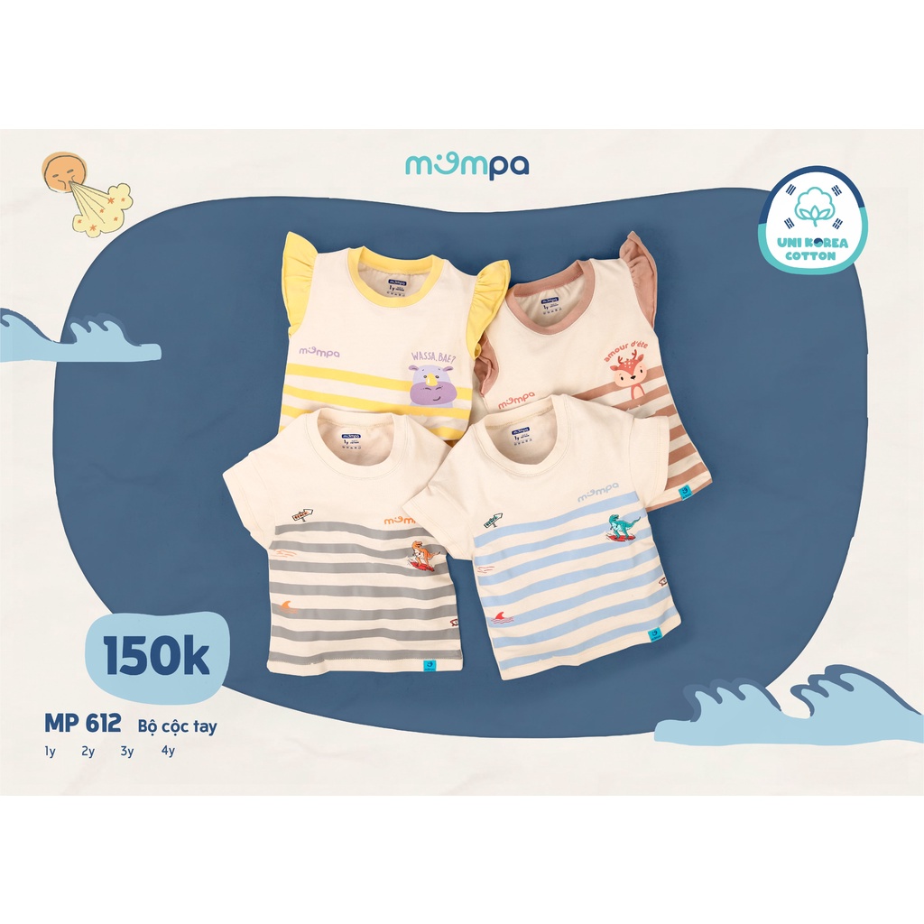 Quần áo bé trai bé gái Mompa 1-5 tuổi cổ tròn vải cotton thoáng mát thấm hút mặc nhà đi học mùa hè 612