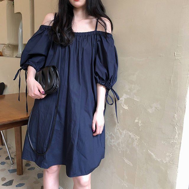 Korean string dress New summer Sexy off-shoulder dress
