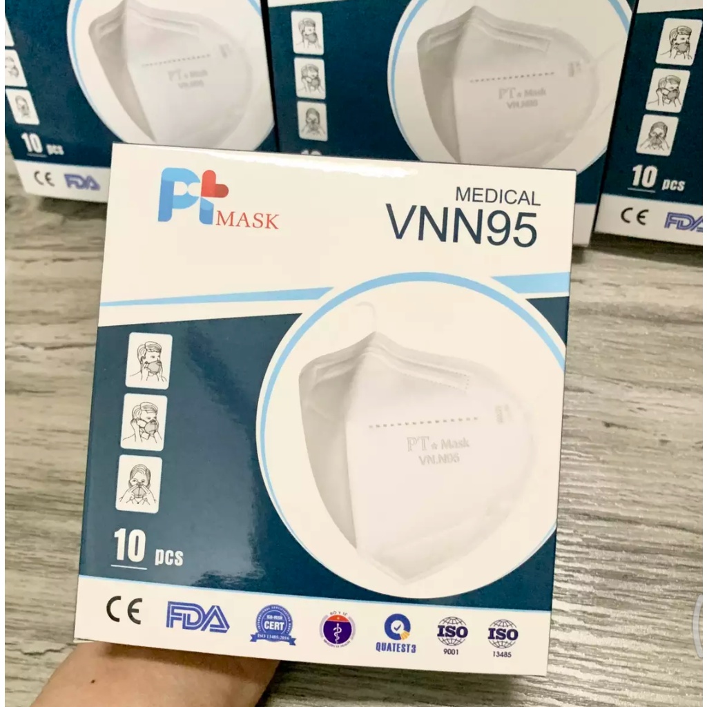 [Hộp 10 Khẩu Trang N95] PT Mask VN.N95 Khẩu Trang Kháng Khuẩn (Tiêu chuẩn xuất khẩu BFE &gt; 95%)