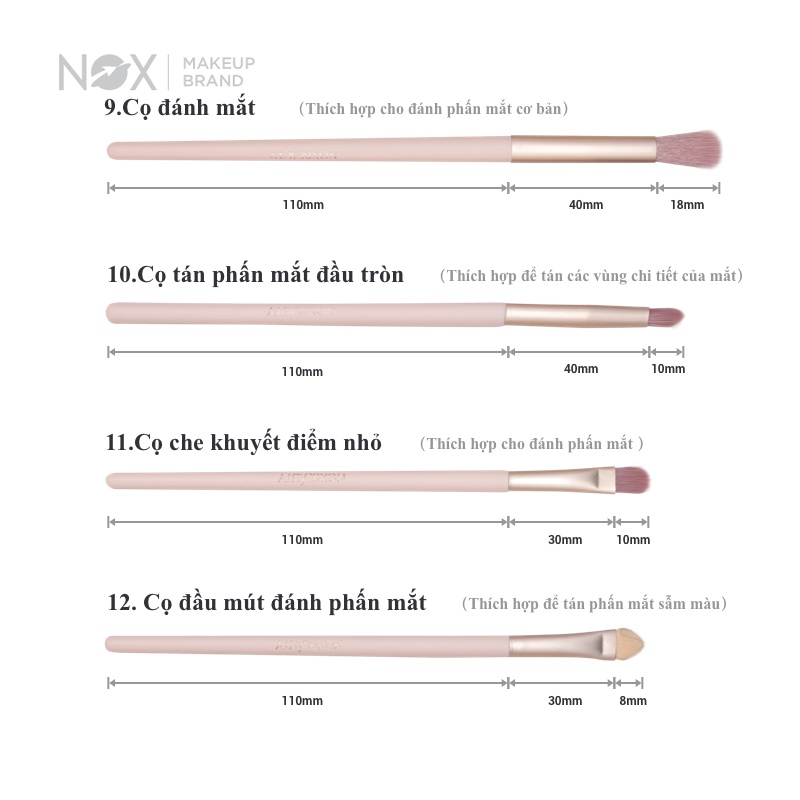 Bộ 12 cọ trang điểm NOX đánh phấn mắt kẻ viền môi đánh phấn má hồng chuyên nghiệp