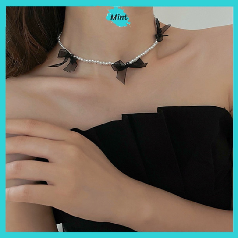 Dây Chuyền Nữ ❤️FREESHIP❤️ Vòng Cổ Chuỗi Ngọc Trai Giả Phối Nơ Sang Chảnh Tiểu Thư