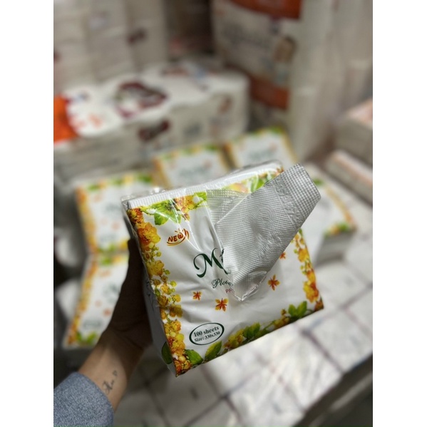 Khăn Giấy Ăn Napkin 330mm Hoa Vàng - Giấy Ăn MyLan Mịn Màn, Siêu Dai Không Bị Rách Khi Lau Nước