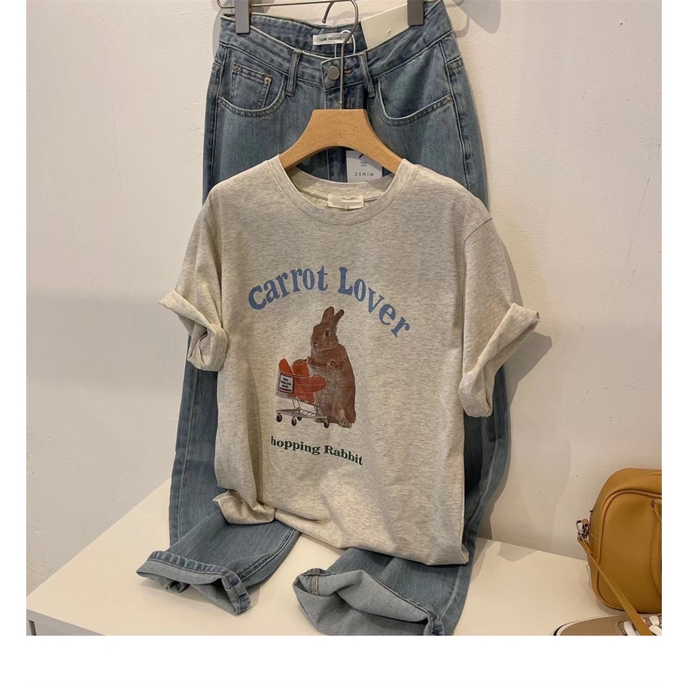 Áo Thun Tay Ngắn Cổ Tròn Dáng Rộng In Họa Tiết Hoạt Hình Thời Trang Cho Nữ