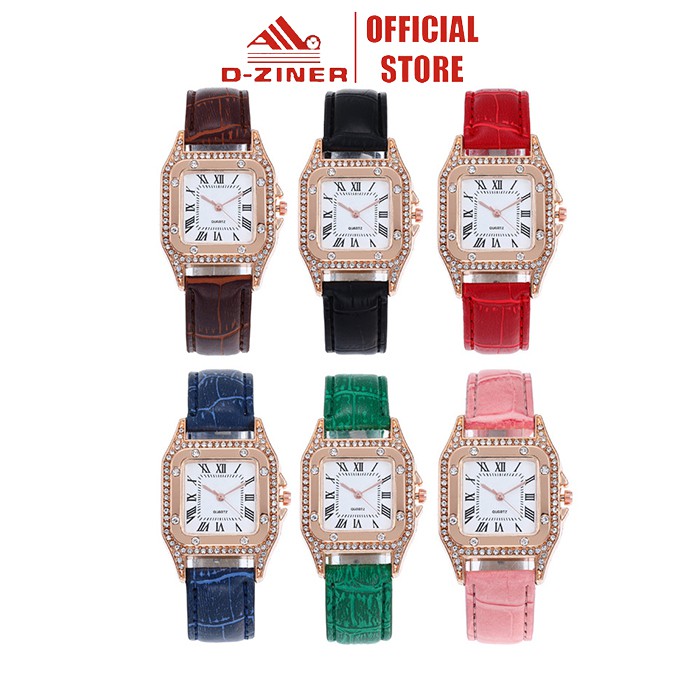 Đồng hồ nữ thời trang dây da chính hãng D-ZINER CMK đính đá mặt vuông ND02 - LINDO