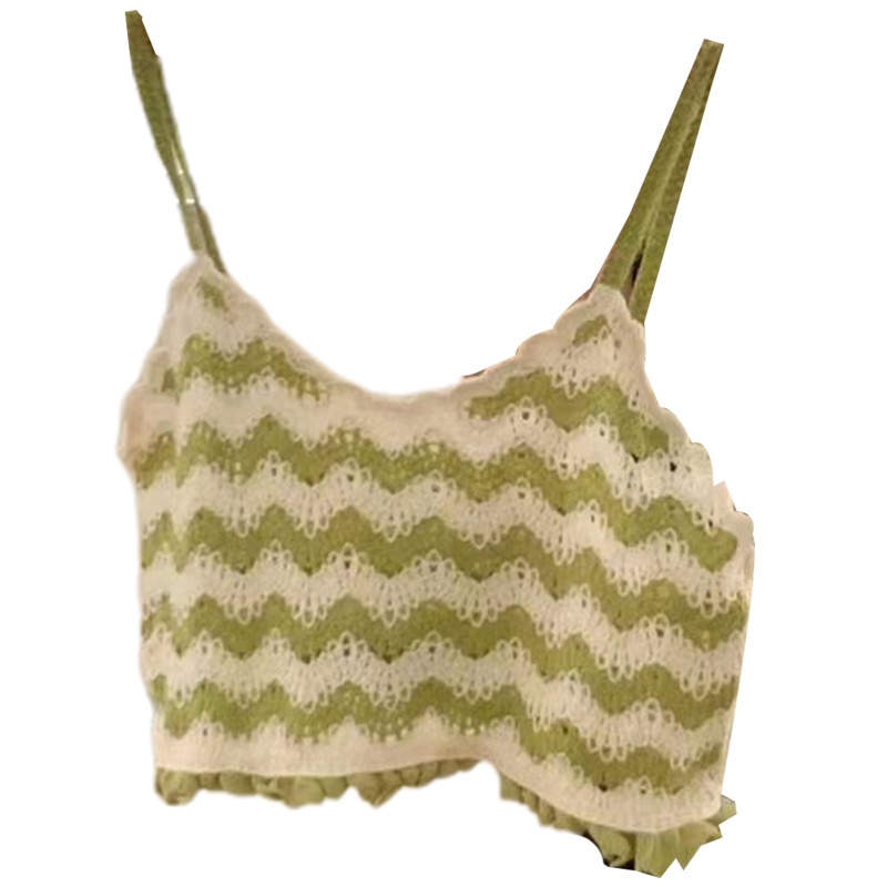 Áo Croptop Dệt Kim Không Tay Cổ Chữ V Ôm Dáng Họa Tiết Kẻ Sọc Phong Cách Pháp Thời Trang Mùa Hè Cho Nữ