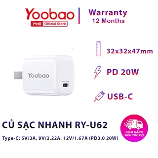 Củ Sạc Nhanh Cổng Type-C PD 20W Cho iPhone 12 / iPhone 12 Pro Max – YOOBAO RY-U62