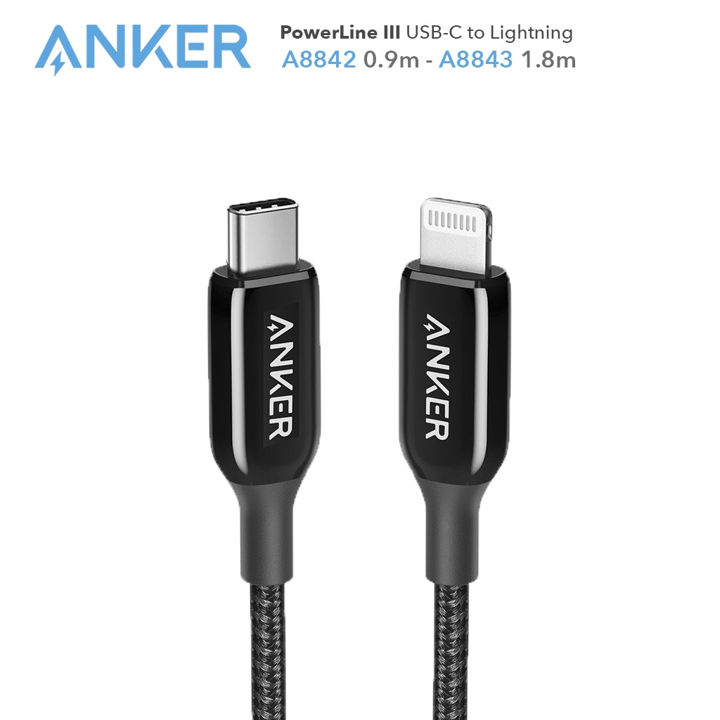 Cáp Anker PowerLine+ III (thế hệ 3) USB-C to Lightning sạc nhanh hỗ trợ PD, MFi - A8842 0.9m, A8843 1.8m