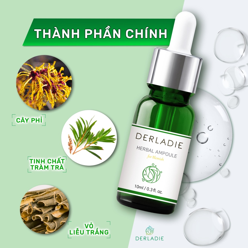 Chấm Mụn Serum Tràm Trà Derladie Herbal Ampoule For Blemish Xẹp Giảm Mụn, Khô Cồi Sau 72H 10ML