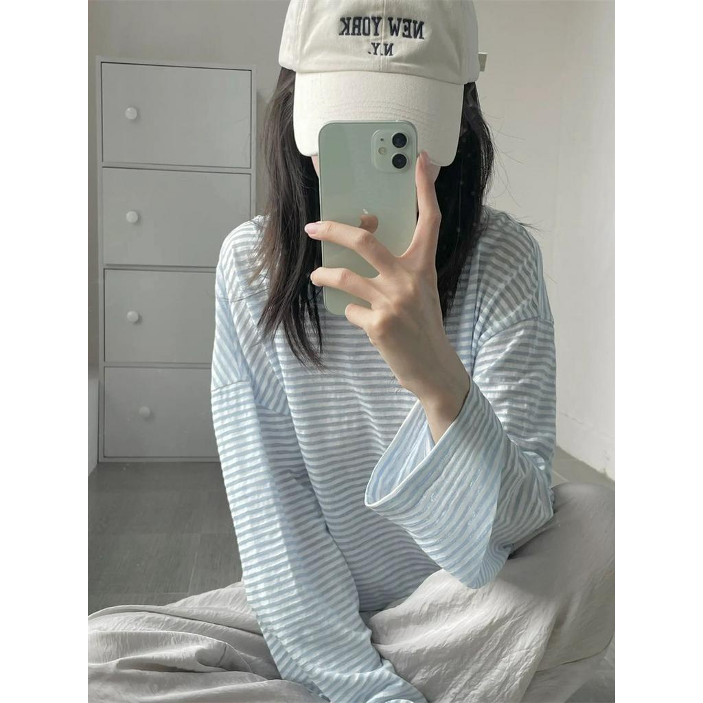Áo Thun Nữ Tay Dài Dáng Ôm Kẻ Sọc Ngang Thời Trang 67751