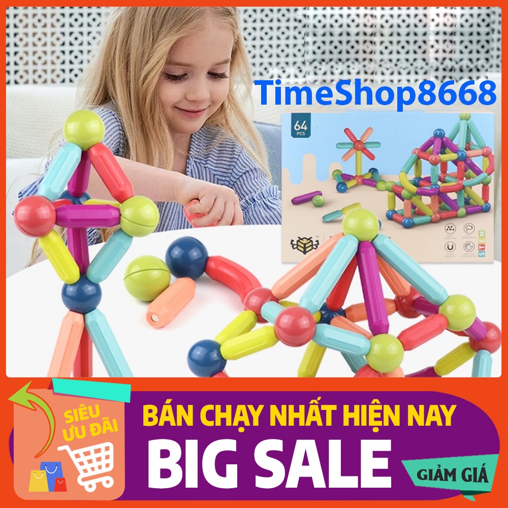 Bộ Đồ Chơi Xếp Hình Lắp Ráp Nam Châm 64 Chi Tiết Cao Cấp, Lego Thông Minh, Giúp Trẻ Em Phát Triển Trí Tuệ - TimeShop8668