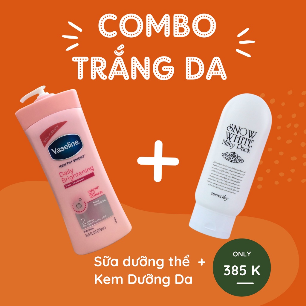 COMBO Dưỡng Trắng, Chăm Sóc Phục Hồi Da Vaseline Kết Hợp Kem Dưỡng Trắng SnowWhite Hàn Quốc