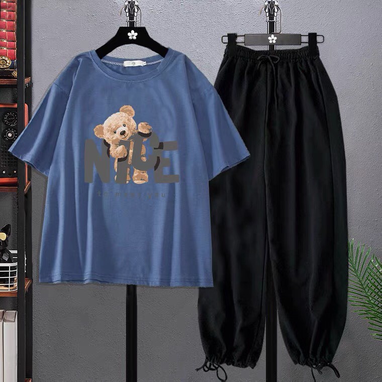 Sét Áo phông Gấu nice +quần bom chun, Áo thun from rộng, Chất đẹp không xù, quần suông ống rộng, Sét bộ mặc ở nhà - MODY