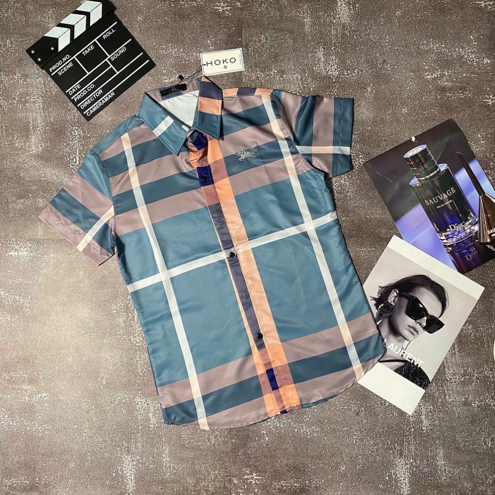 Áo sơ mi Nam Nữ ⚡FREE SHIP⚡ Áo sơ mi tay ngắn Burberry kẻ sọc caro 3 New