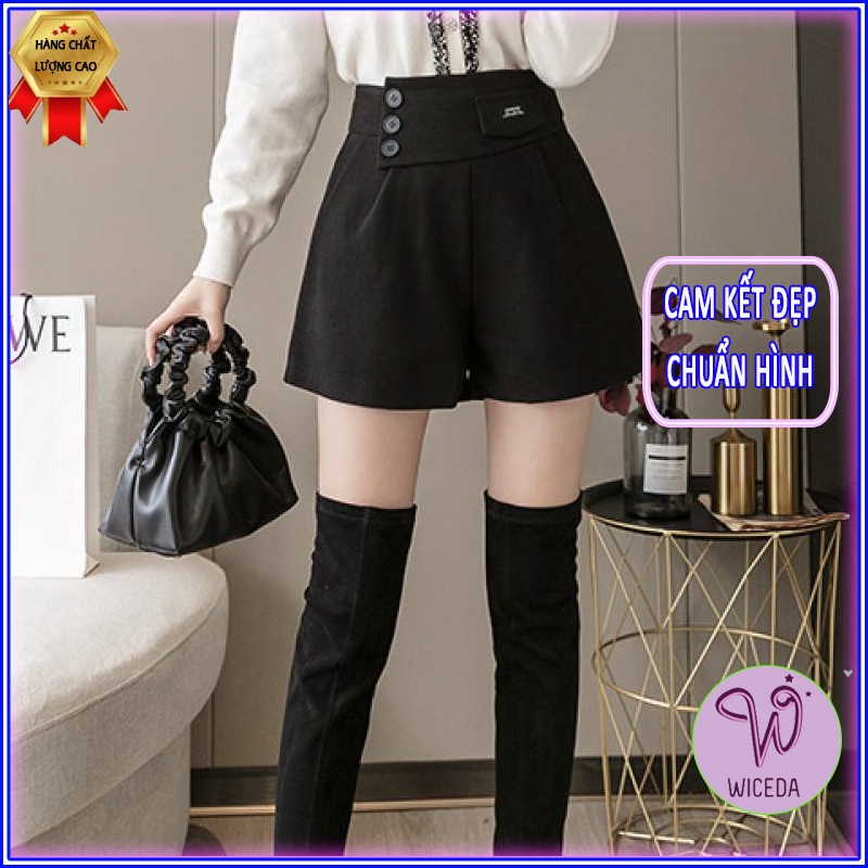 Quần short nữ lưng cao phối cạp 3 cúc Wiceda , quần đùi cạo cao đẹp hai màu đen be sáng chất tuyết mưa dày dặn QĐ401