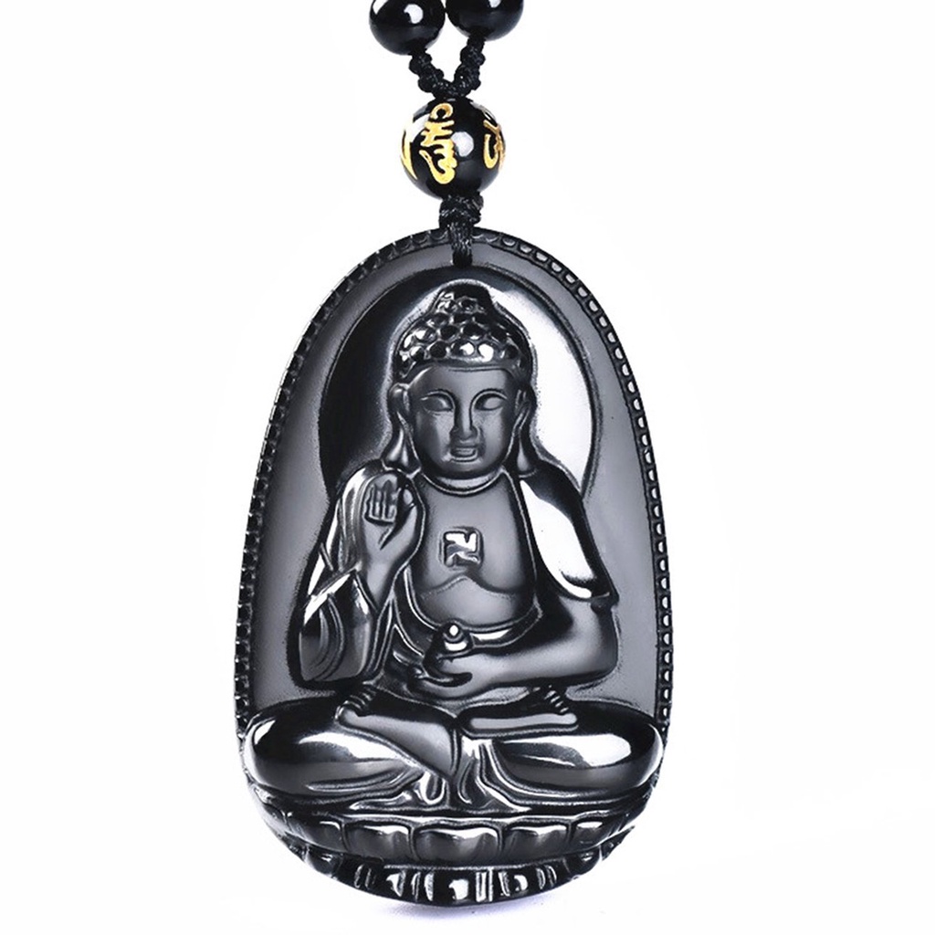 Vòng cổ chuỗi hạt đá ngọc bích mặt hình Phật màu đen trong suốt cho nam và nữ