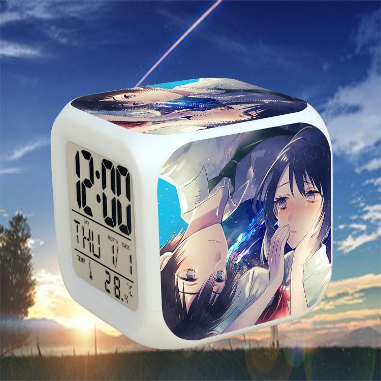 Đồng hồ báo thức để bàn in hình YOUR NAME KIMINONAWA đèn LED đổi màu anime chibi xinh xắn