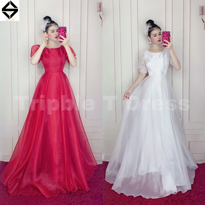 Đầm maxi mặc cưới tay ngắn phồng TRIPBLE T DRESS - size M/L -MS32Y
