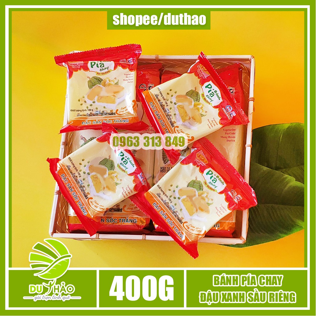 Bánh pía chay đậu xanh sầu riêng truyền thống Tân Huê Viên 400g, bánh pía không trứng Tân Huê Viên