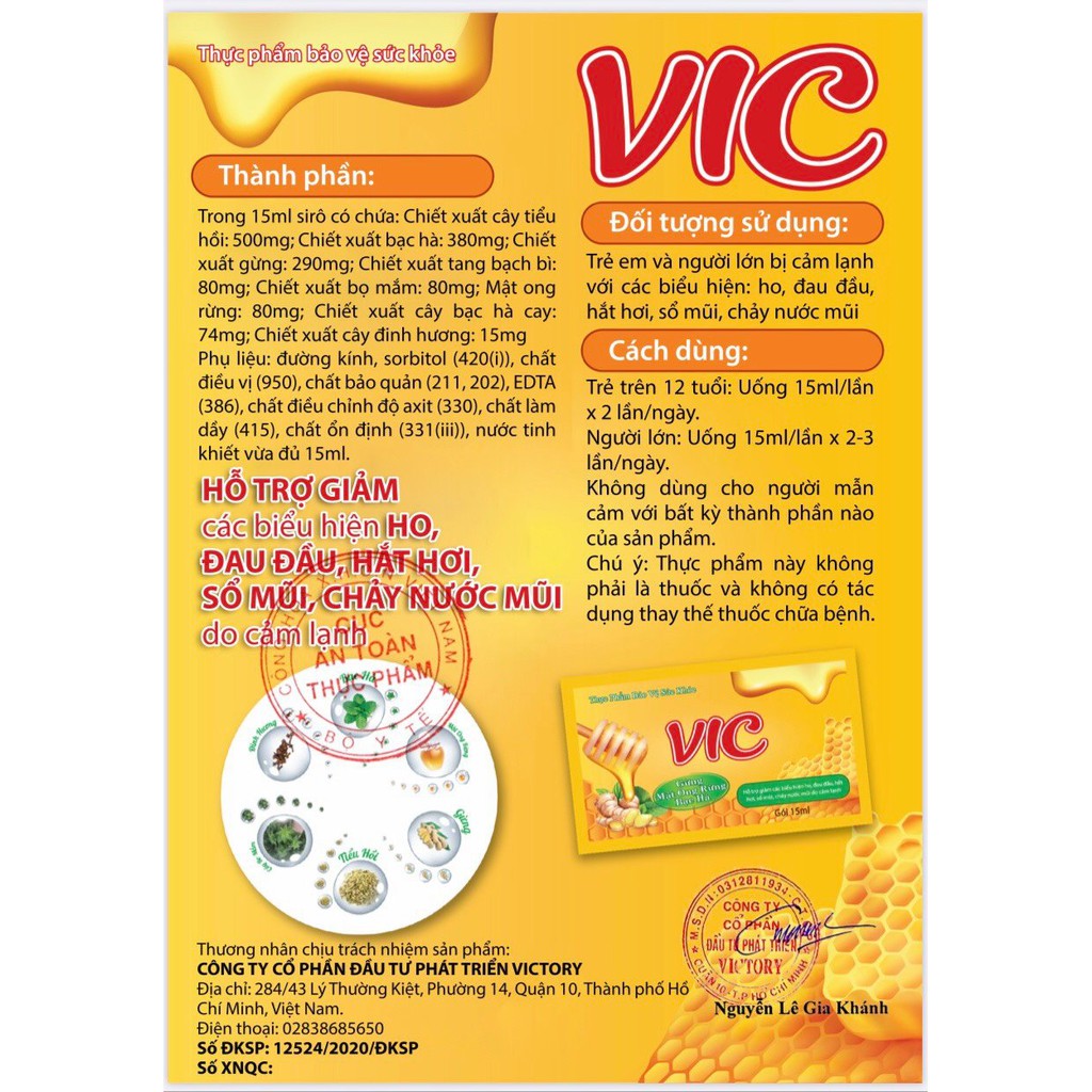 Siro VIC (Hộp 12 gói) -Giúp giảm ho, đau đầu, hắt hơi, sổ mũi, cảm lạnh - cvspharmacy