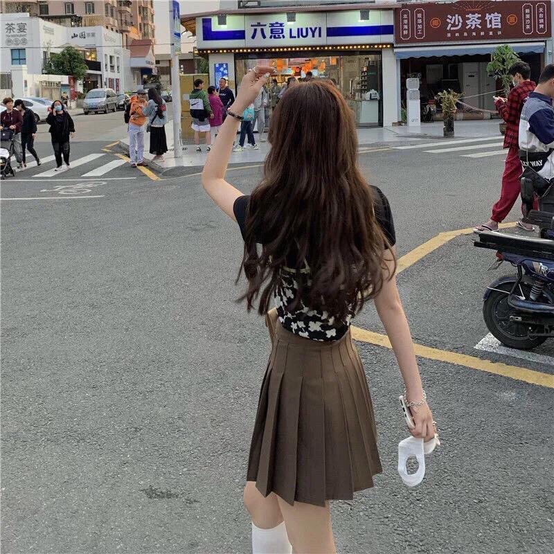 Chân váy tennis basic nâu thời trang Hàn Quốc | BigBuy360 - bigbuy360.vn