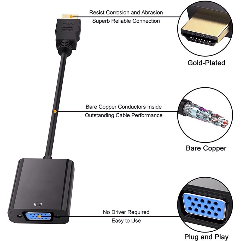 Cáp chuyển đổi HDMI sang VGA, Cáp HDMI to VGA ,dây HDMI-VGA audio , Cáp chuyển đổi HDMI to VGA VIKI.