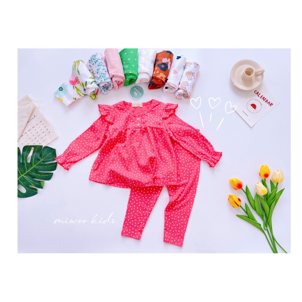 Bộ thun cotton dài tay phối cánh tiên Miwoo kids BABYDOLL họa tiết siêu dễ thương cho bé gái bảng 1