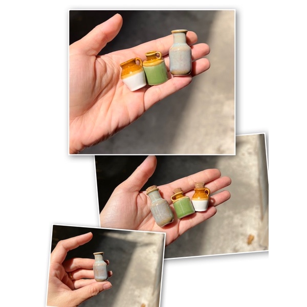 Bình lọ gốm có quai rót được mini cho nấu ăn mini, nhà búp bê